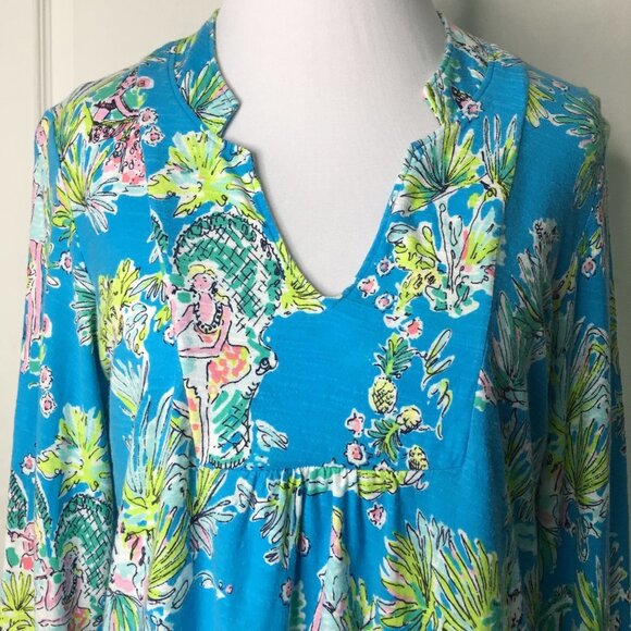Lilly Pulitzer 24965 Mandy V Neck Jungle Toile Glam Tunic Shirt Size Medium - Picture 3 of 16